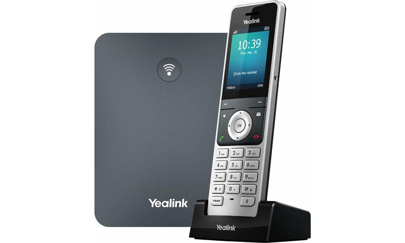 Telefon bezprzewodowy Yealink W76P IP w zestawie z bazą W70B - Widok od przodu pod kątem