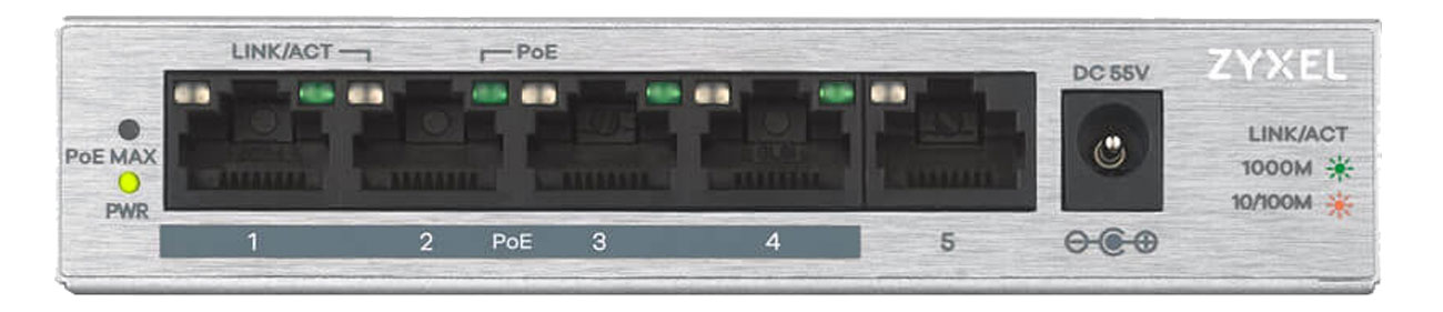 Switch Zyxel GS1005HP (5x10/100/1000Mbit PoE+) - Widok od przodu
