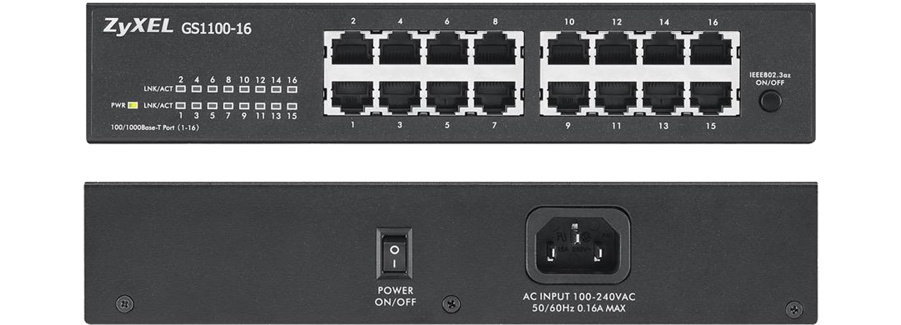 Switch Zyxel 16p GS1100-16 złącza