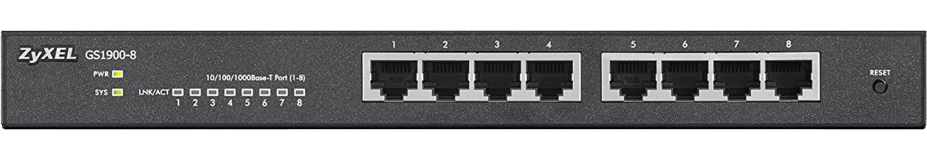 Switch Zyxel 8p GS1900-8-EU0101F widok z przodu porty