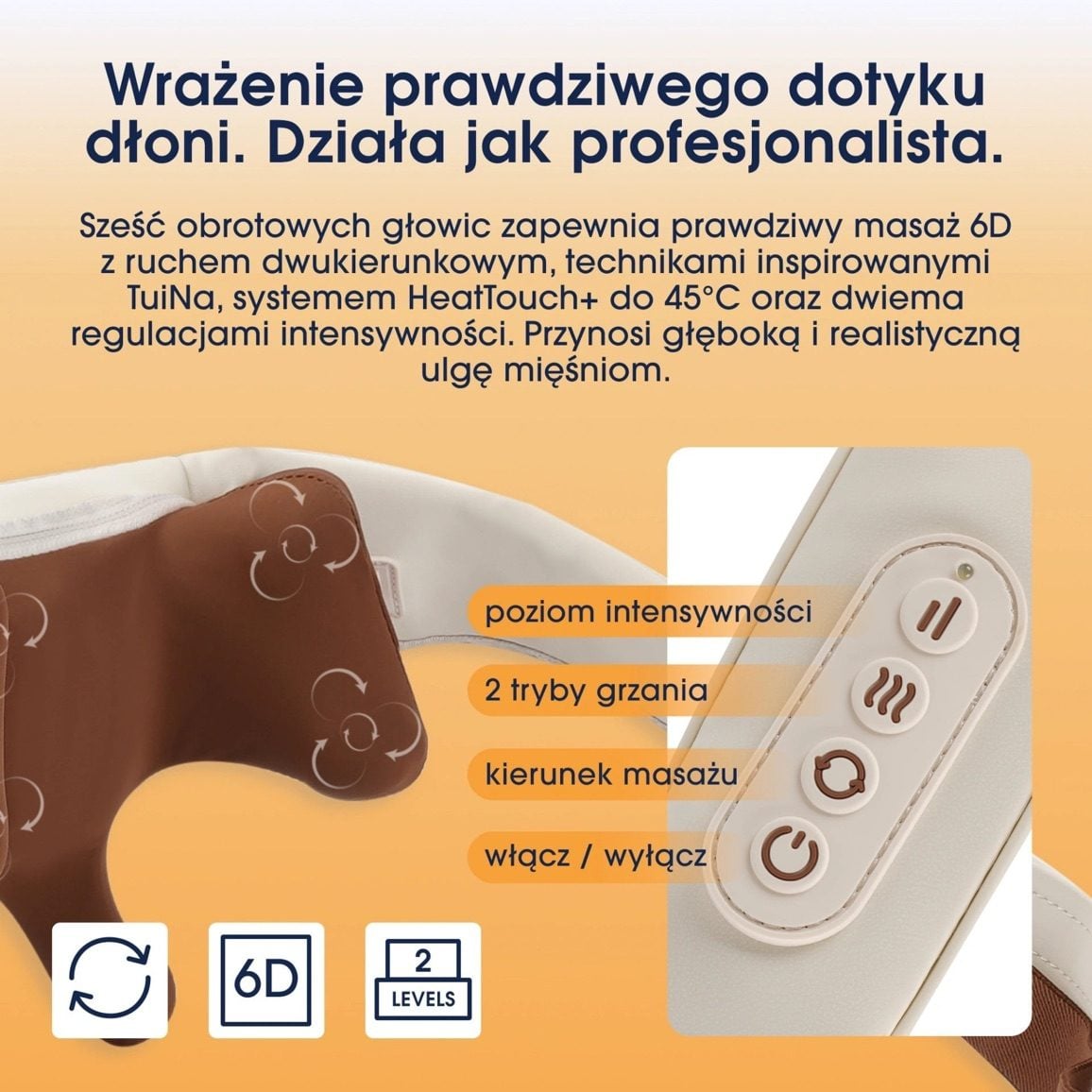 Szesc obrotowych glowic masazera ZENT HandSense z systemem HeatTouch
