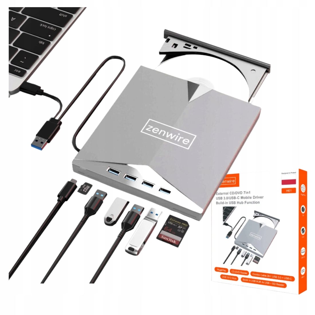 Zewnętrzny napęd CD DVD Zenwire H61 7w1