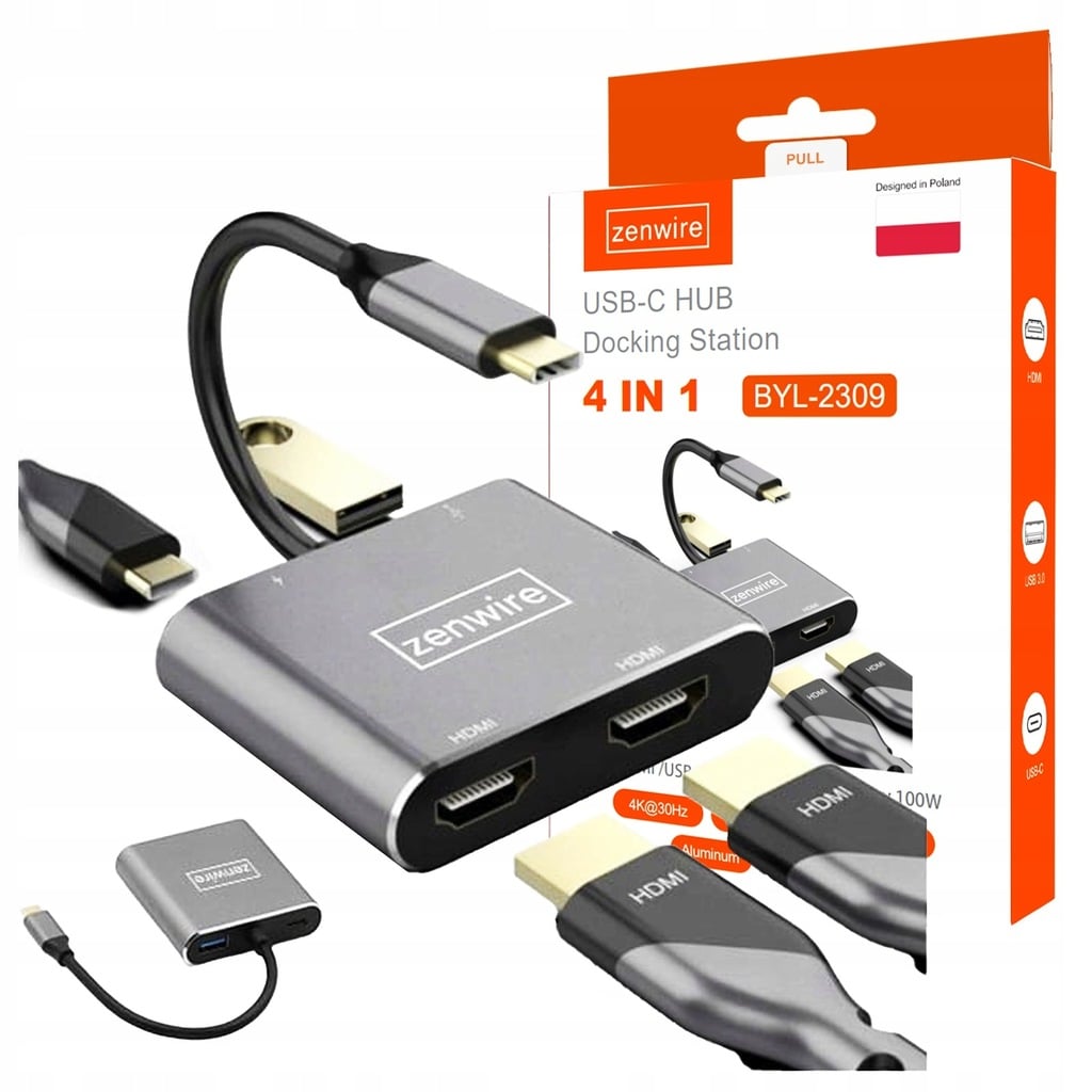 Hub USB-C Zenwire BYL-2309 4w1 2x HDMI