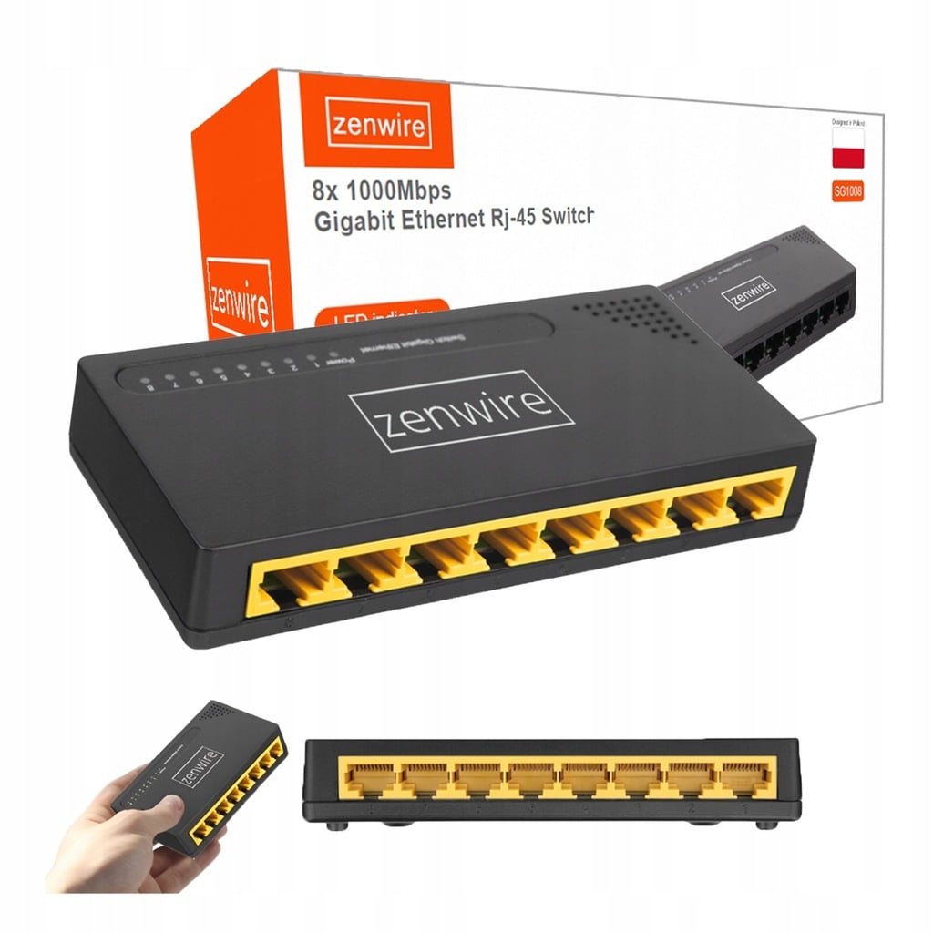 Switch Gigabit Ethernet Zenwire SG1008 8 portów wraz z opakowaniem