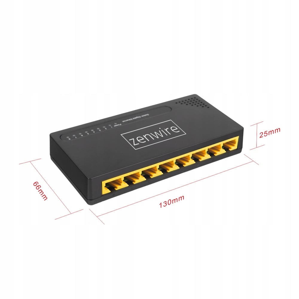 Wymiary switcha Zenwire SG1008 130 na 66 na 25 mm