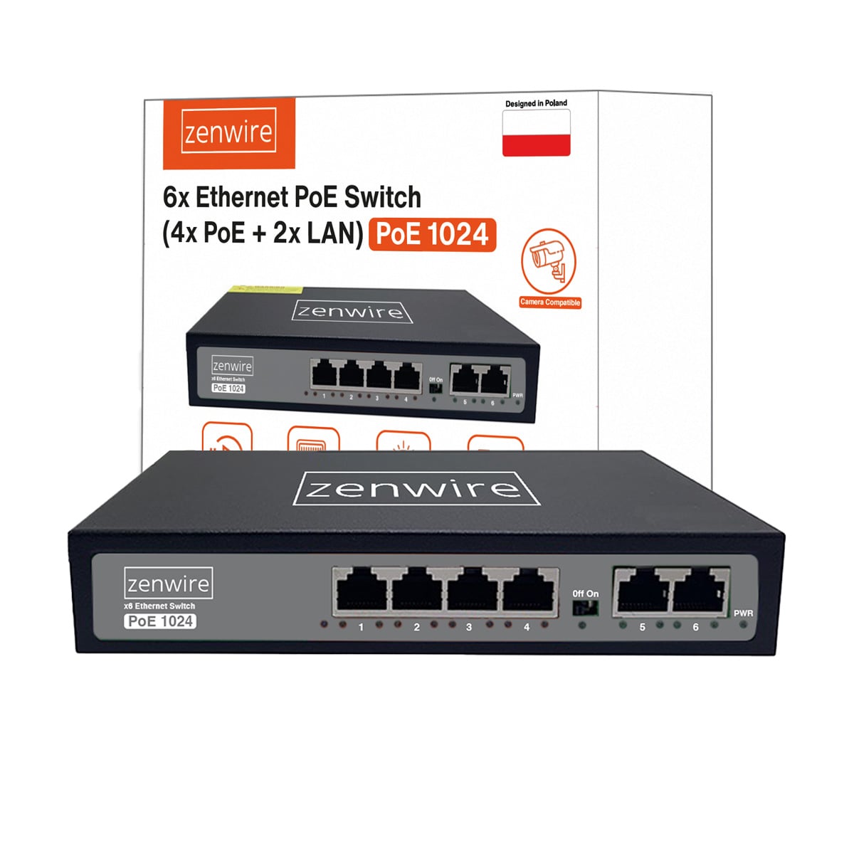 Switch PoE Zenwire 1024 4 porty PoE i 2 porty Uplink