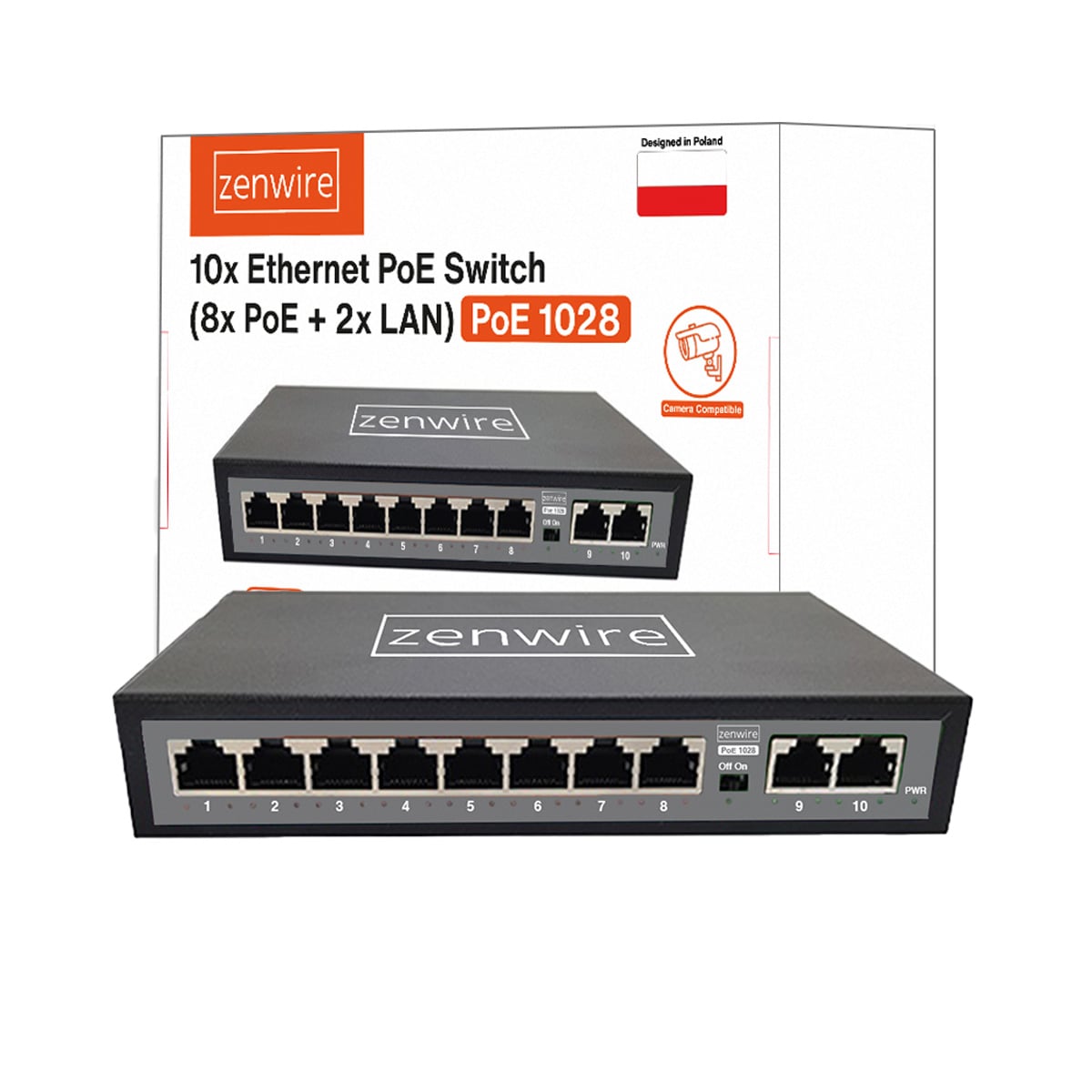 Switch PoE Zenwire 1028 8 portów PoE i 2 porty Uplink