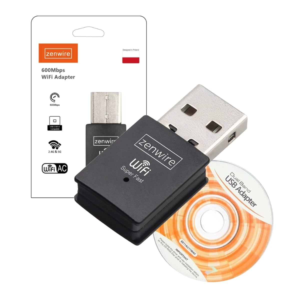 Adapter WiFi USB Zenwire WD-AX302 600 Mb/s zestaw