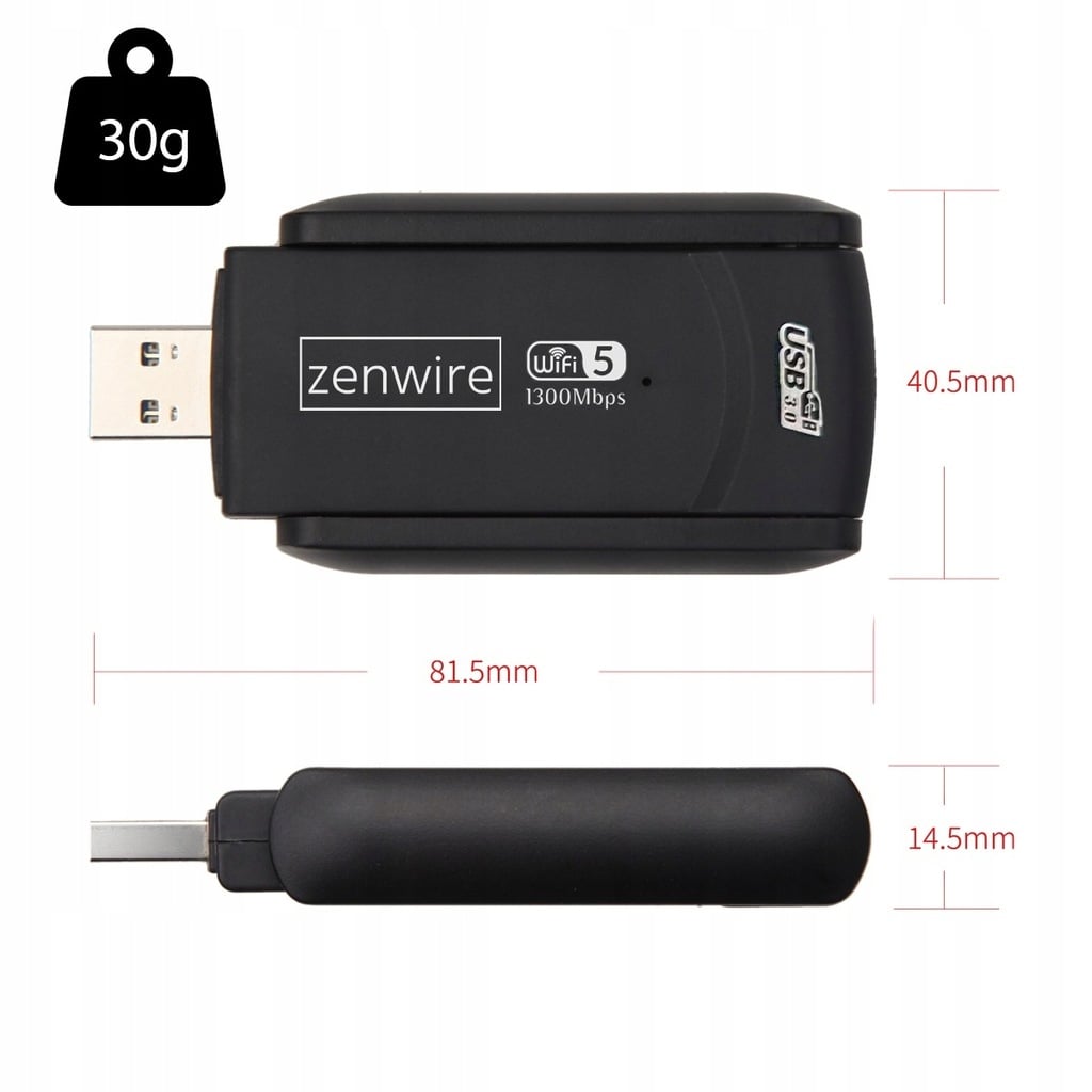 Budowa i wymiary adaptera WiFi Zenwire WD-4605AC