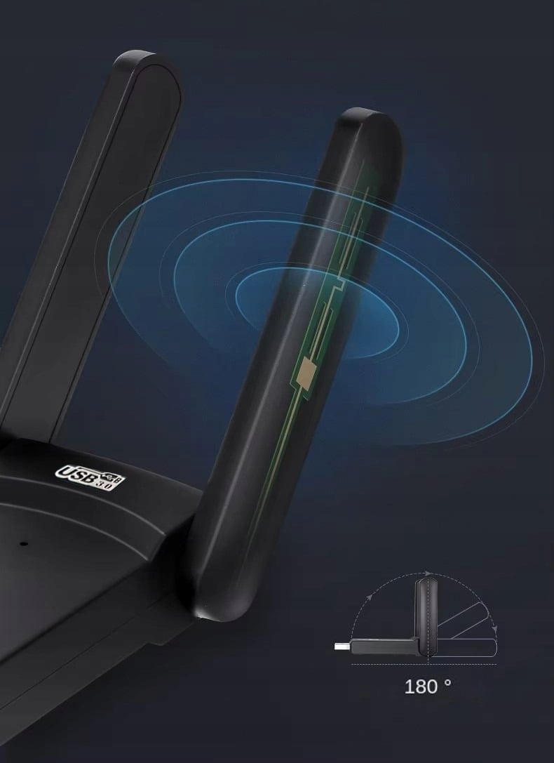 Dwie anteny adaptera Zenwire WD-4605AC i transmisja sygnału WiFi