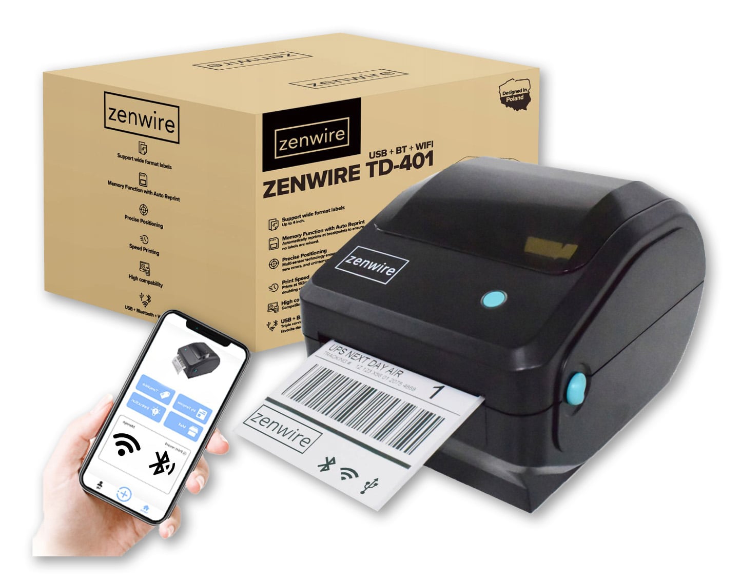 Drukarka termiczna Zenwire TD-401 WiFi Bluetooth USB