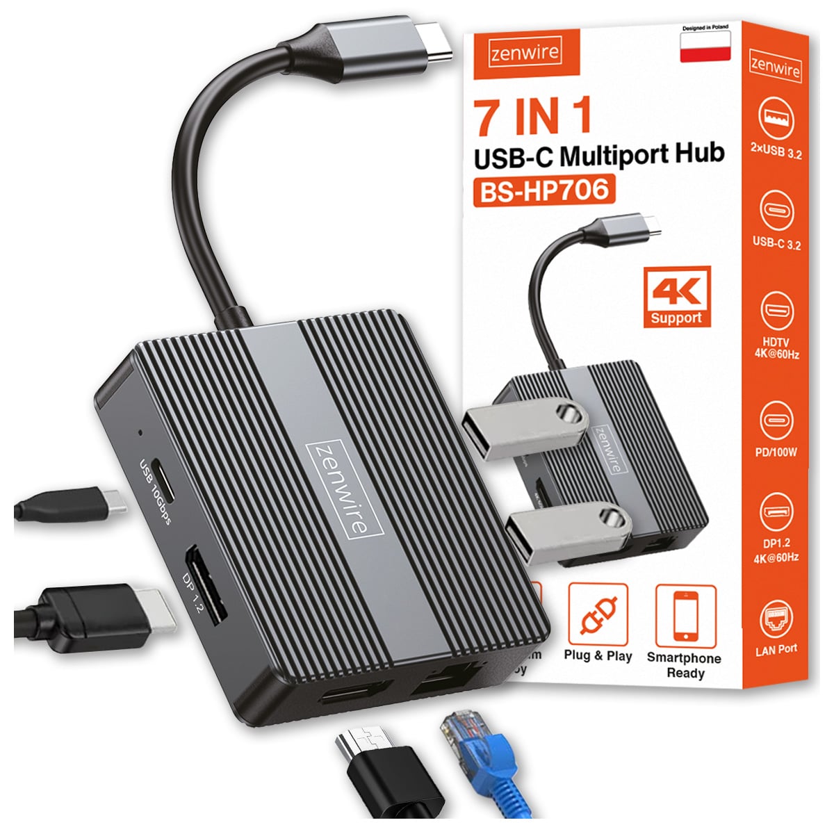 Hub USB-C Zenwire BS-HP706 7w1