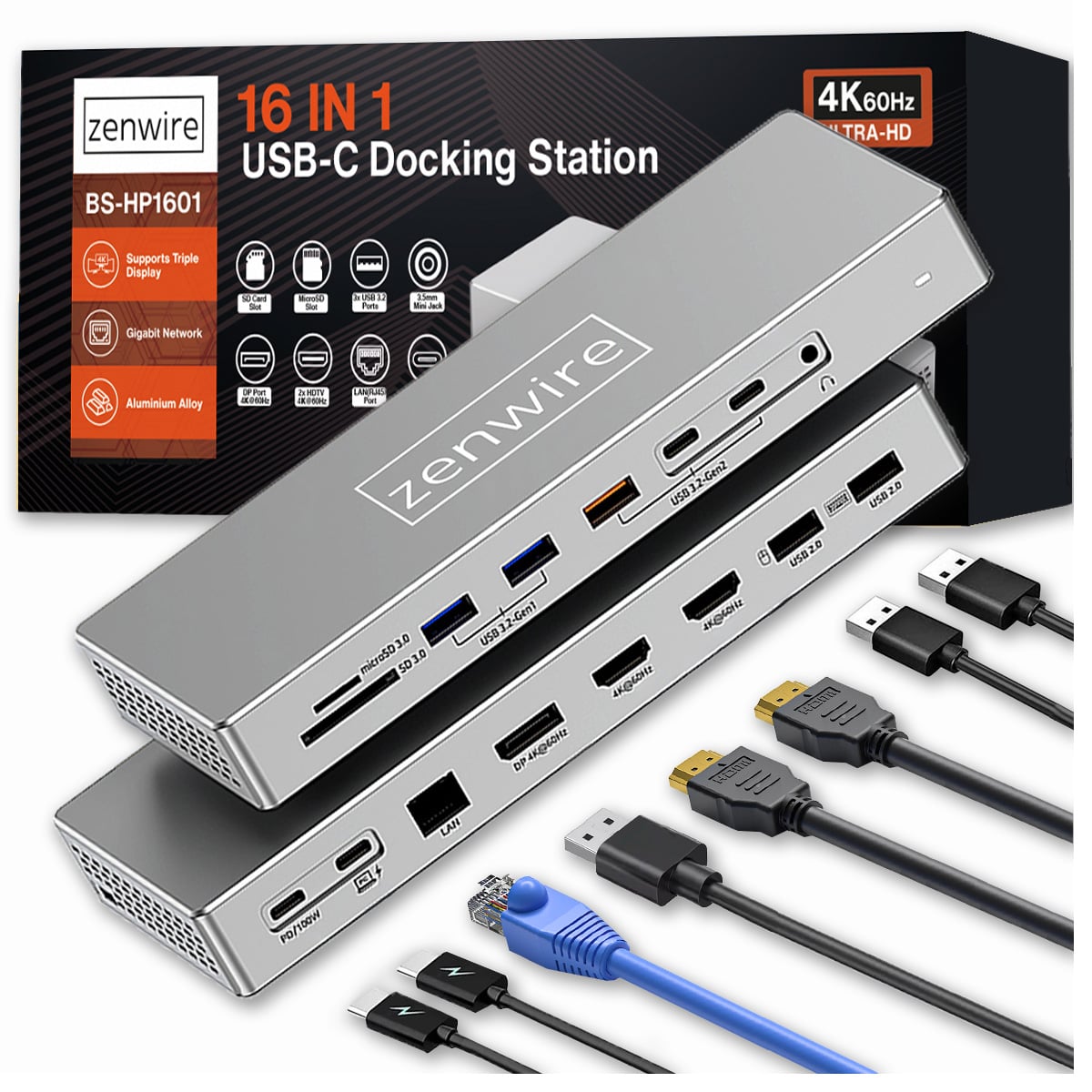 Stacja dokująca USB-C Zenwire BS-HD1601 16w1