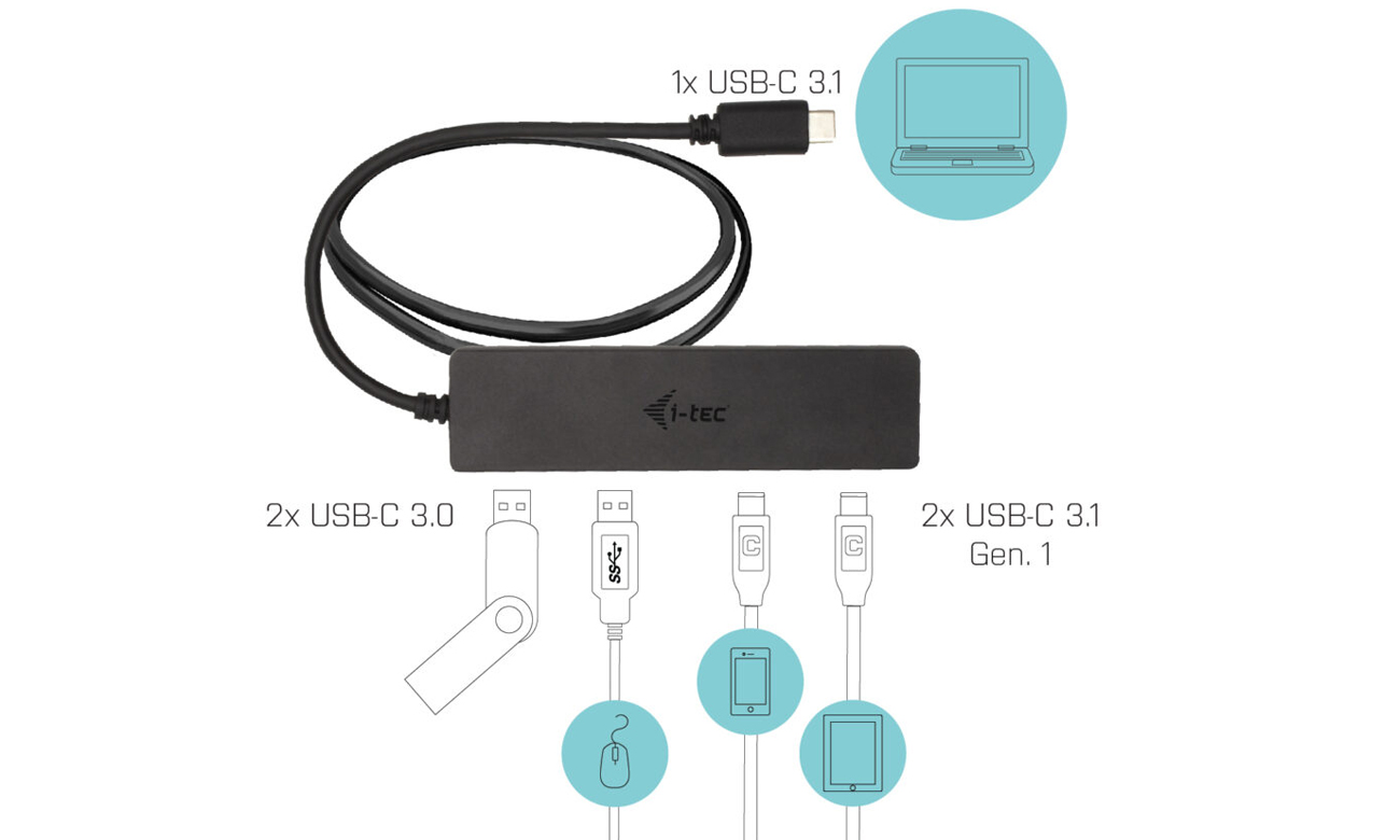 Hub i-tec C31HUBMETAL2A2C85 - 4 dodatkowe porty USB