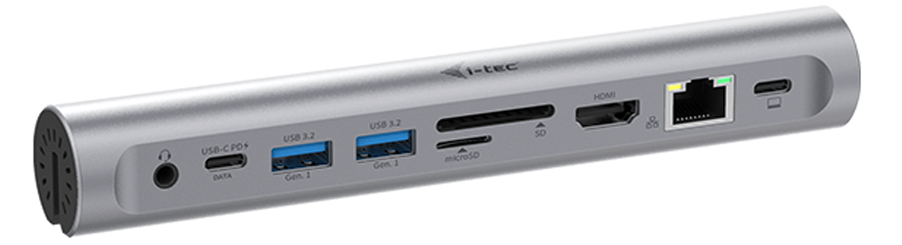 Metalowa stacja dokująca i-tec USB-C Metal Pad Docking Station 4K (PD 100W) - Widok od przodu pod kątem