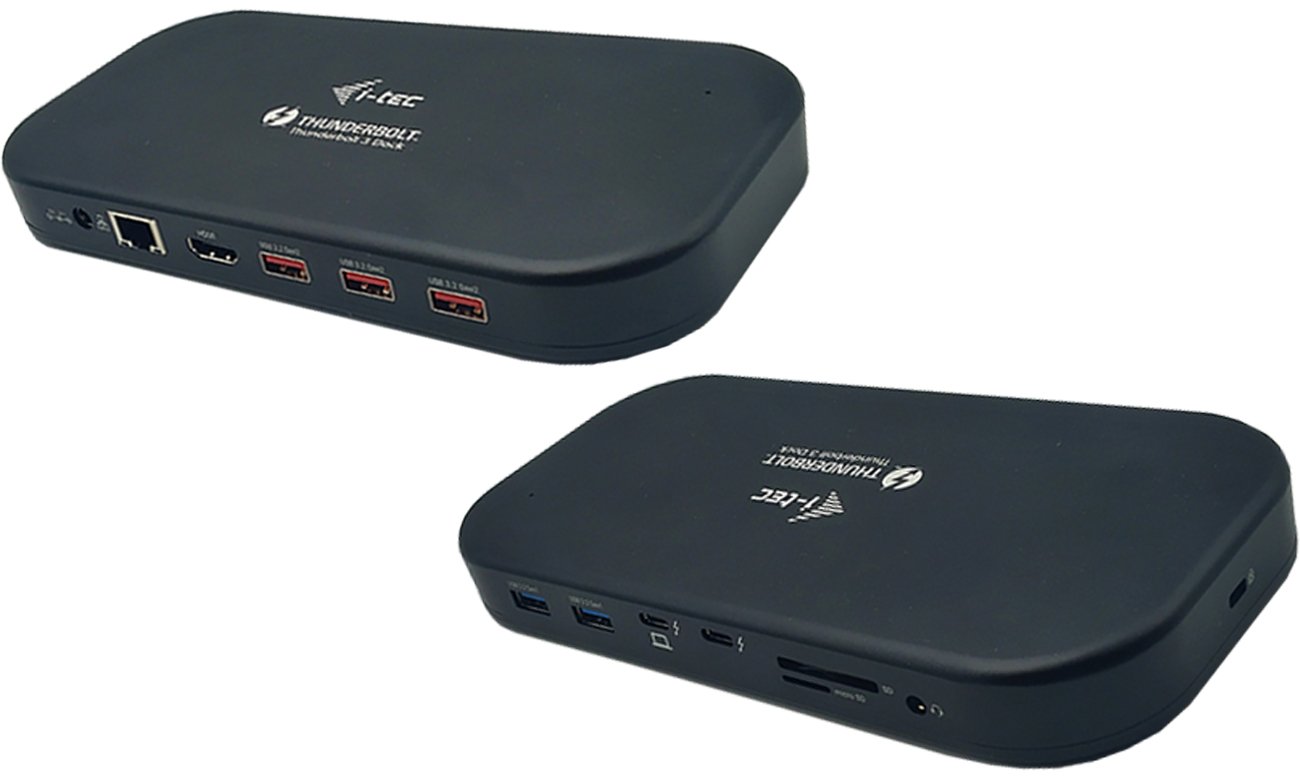 Stacja dokująca i-tec TB3/USB-C Dual 4K Docking Station (PD60W) - Widok z przodu i z tyłu pod kątem