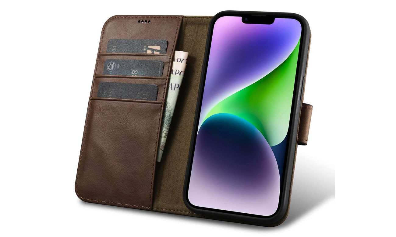 iCarer Wallet Case Oil Wax do iPhone 14 Plus (anti-RFID)