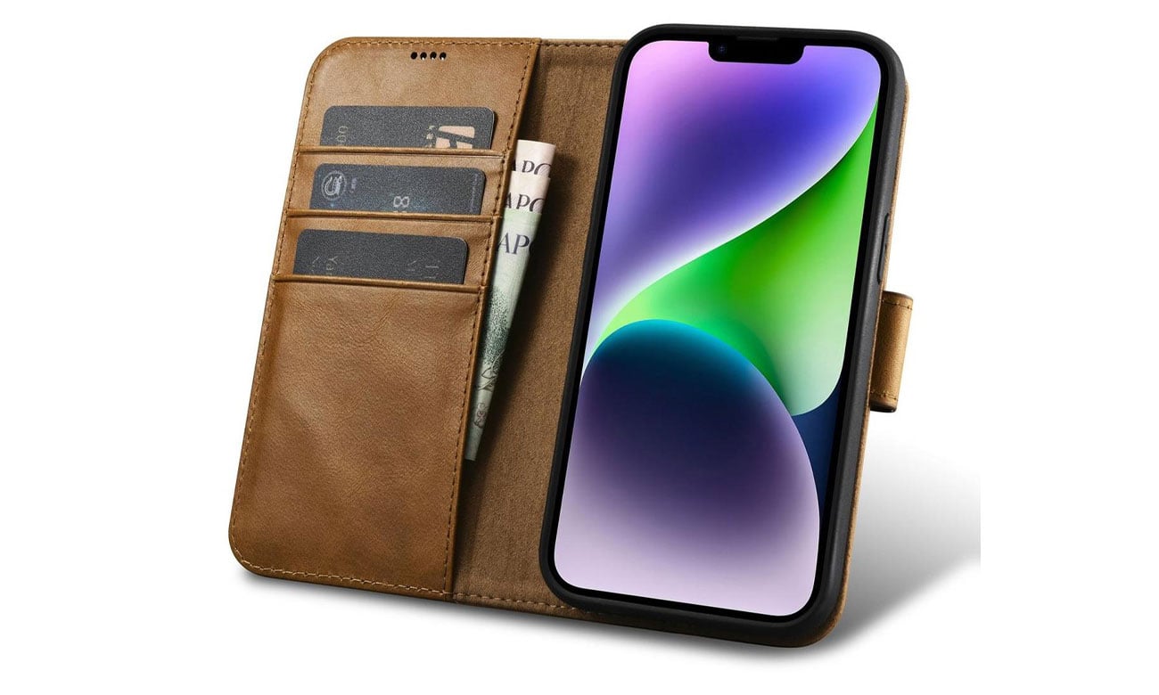 iCarer Wallet Case Oil Wax do iPhone 14 Plus (anti-RFID)