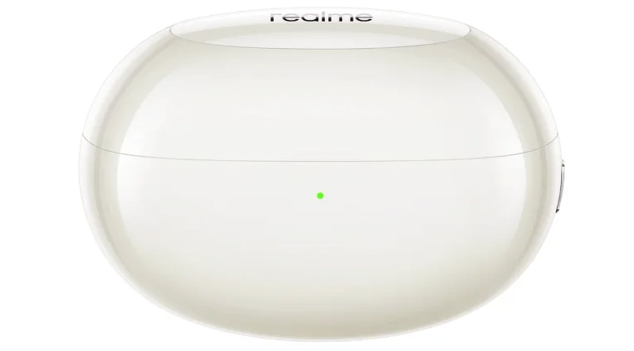 Słuchawki bezprzewodowe realme Buds Air 5 Pro Sunrise beige - Widok od przodu wraz z zamkniętym etui ładującym