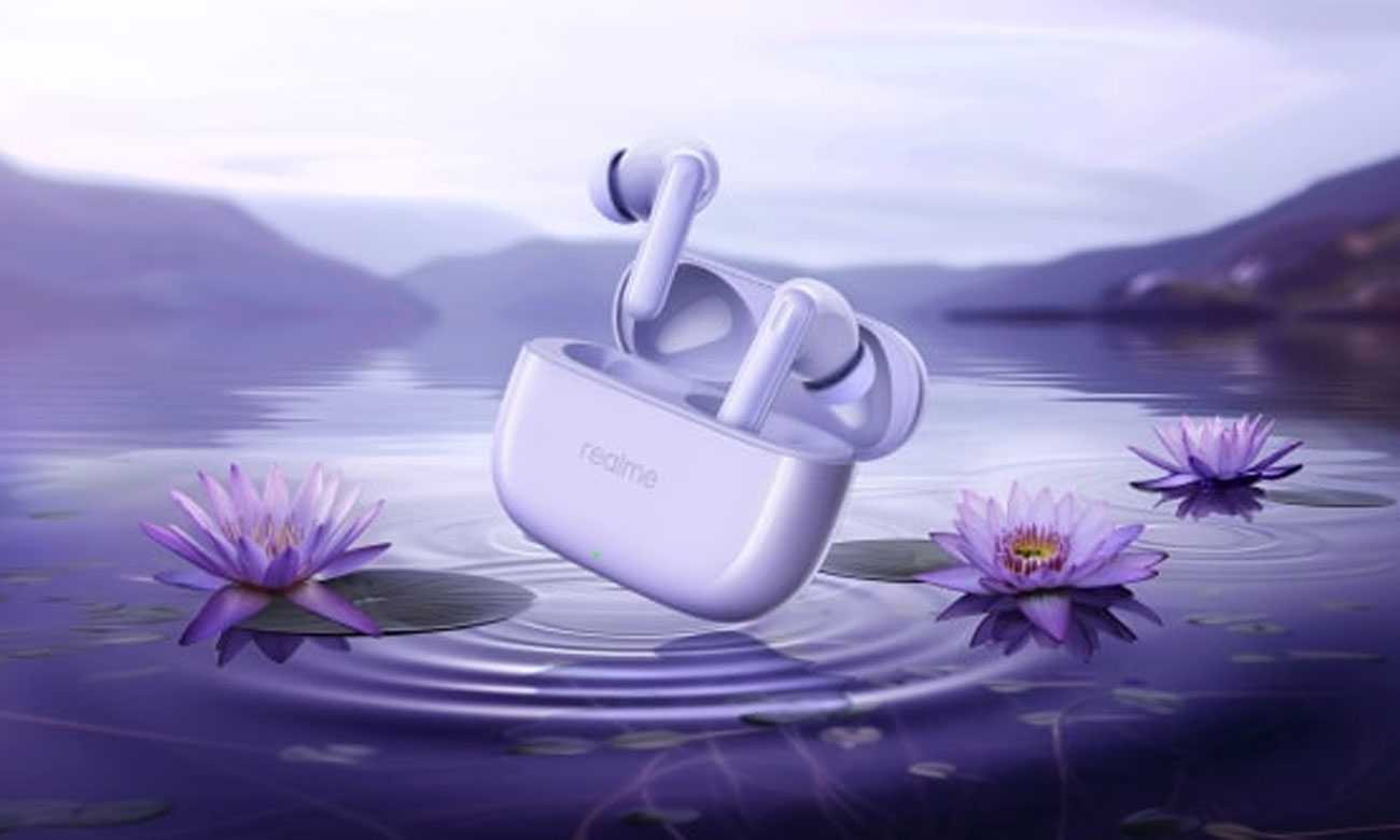 Słuchawki bezprzewodowe realme Buds T310 Monet Purple - Grafika z tłem