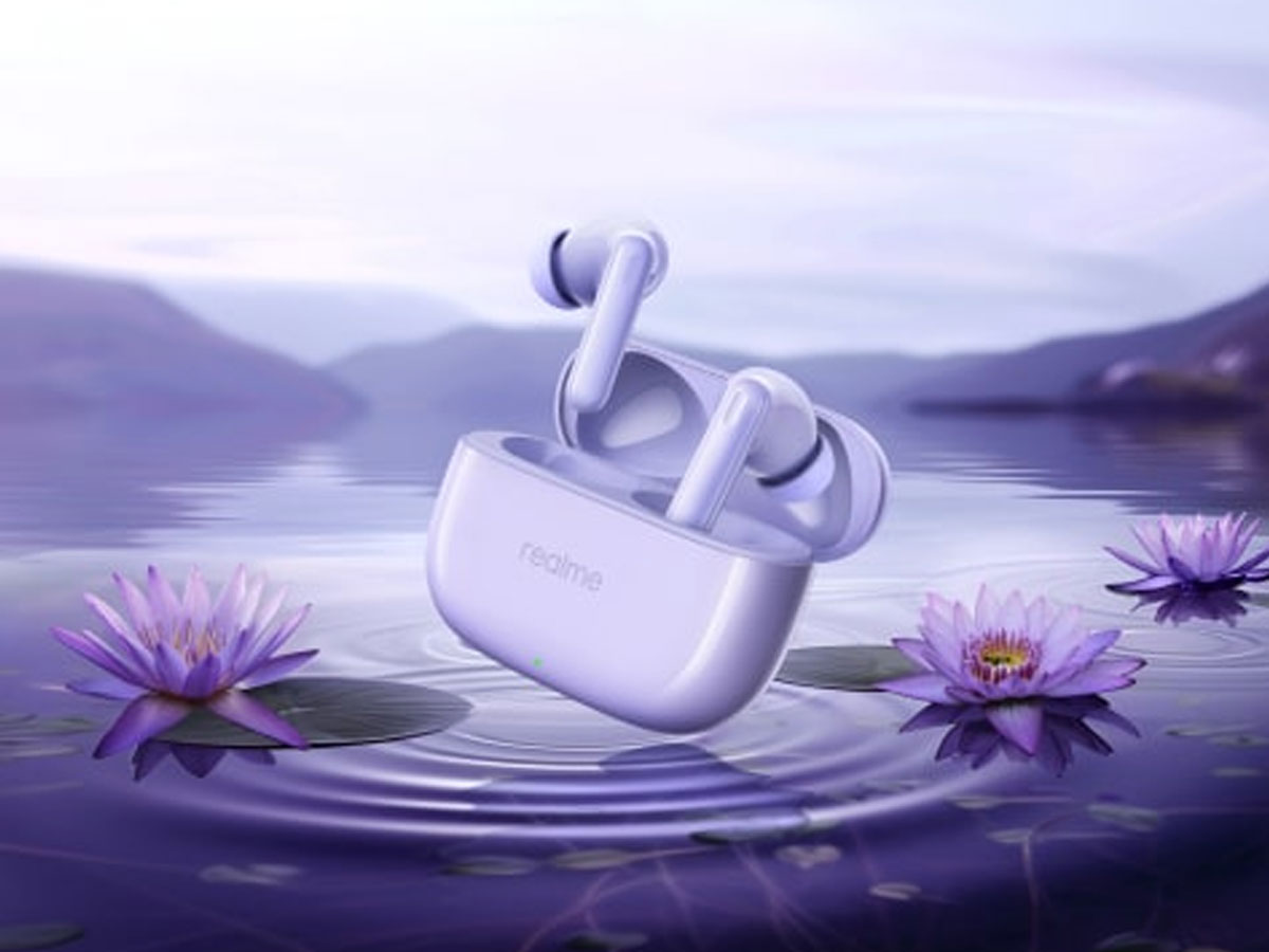 Słuchawki bezprzewodowe realme Buds T310 Monet Purple - Grafika z tłem