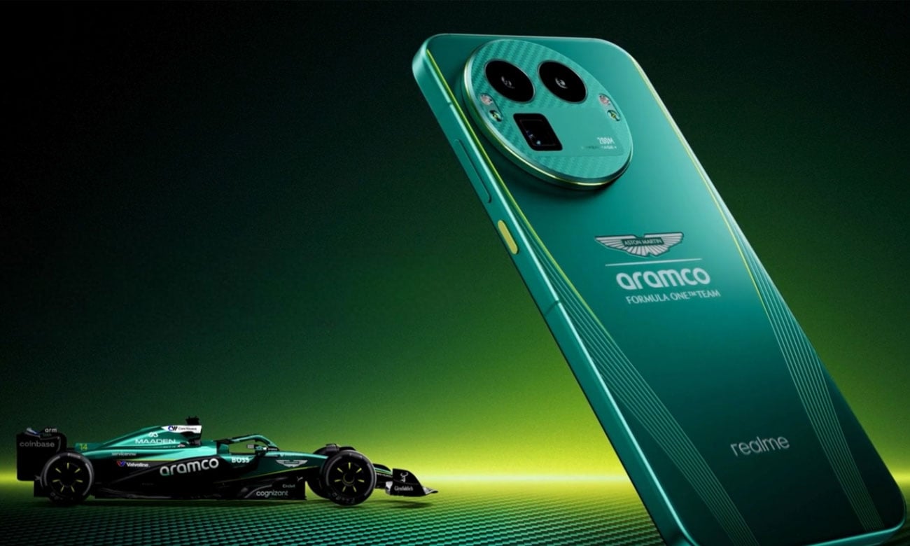 Smartfon realme GT 8 Pro Dream Edition samochód F1 oraz plecki telefonu