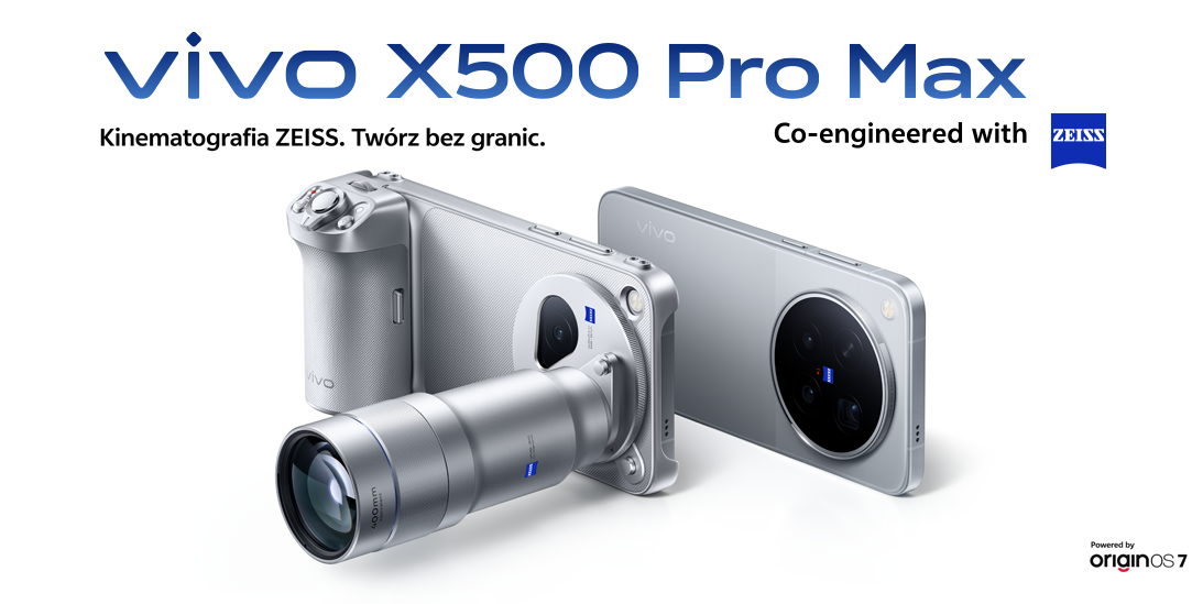 vivo X500 Pro Max z dołączonym telekonwerterem oraz plecki smartfonu