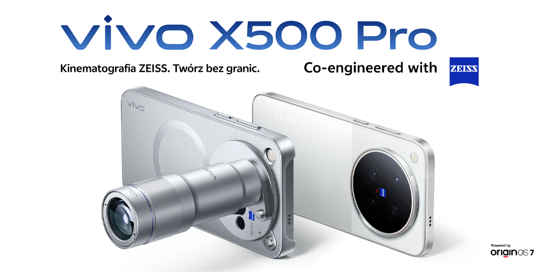vivo X500 Pro z dołączonym telekonwerterem oraz plecki smartfonu